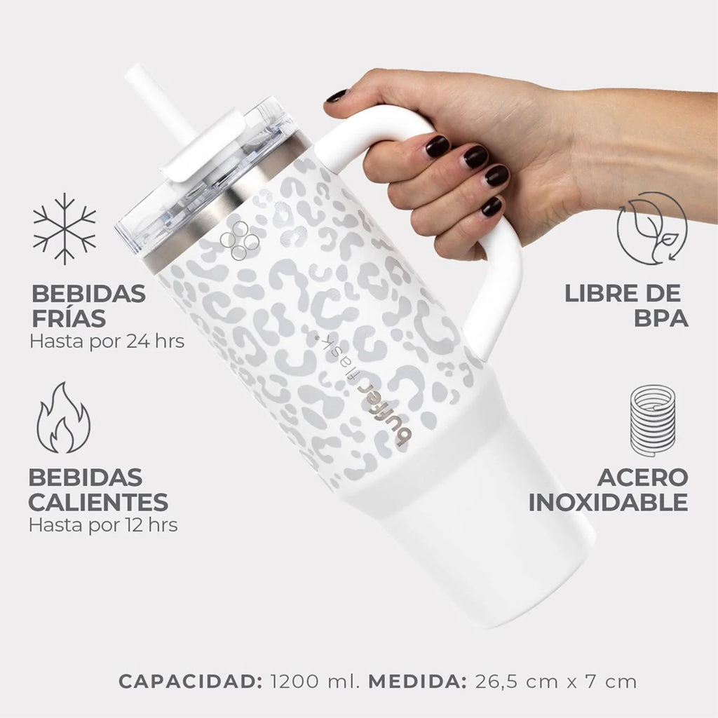 Botella Termica Mug Buffer Bora Bora 1,2Lt Frio y Calor Ice Leopardo