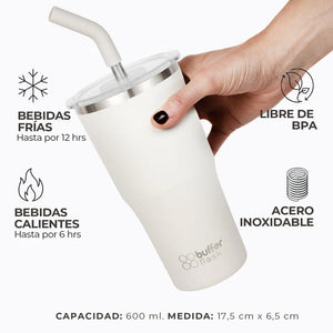 Mug Vaso Térmico Buffer Roques 600 ml +Tapas Ivory
