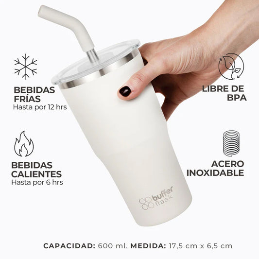 Mug Vaso Térmico Buffer Roques 600 ml +Tapas Ivory
