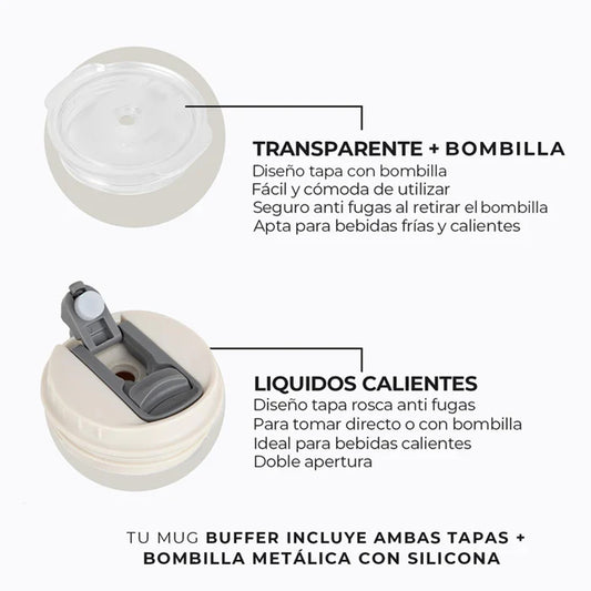Mug Vaso Térmico Buffer Roques 600 ml +Tapas Ivory