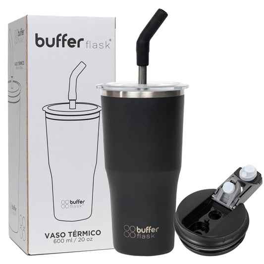 Mug Vaso Térmico Buffer Roques 600 ml +Tapas Negro