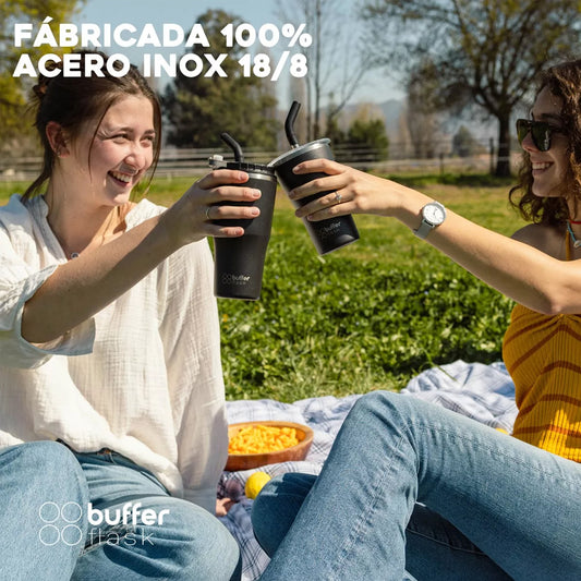 Mug Vaso Térmico Buffer Roques 600 ml +Tapas Negro