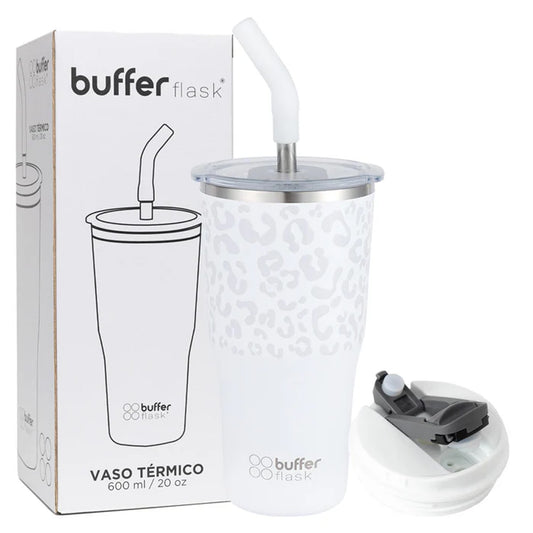 Mug Vaso Térmico Buffer Roques 600 ml +Tapas Ice Leopardo