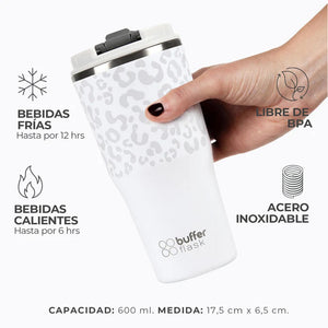 Mug Vaso Térmico Buffer Roques 600 ml +Tapas Ice Leopardo