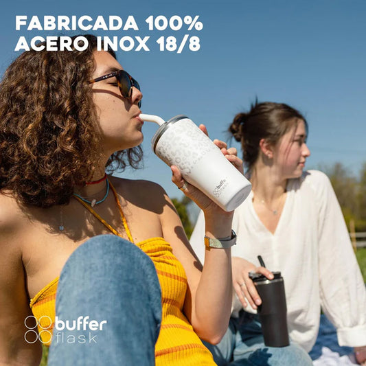 Mug Vaso Térmico Buffer Roques 600 ml +Tapas Ice Leopardo