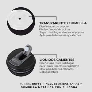 Mug Vaso Térmico Buffer Roques 600 ml +Tapas Negro Leopardo