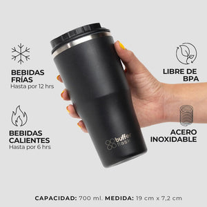 Combo Buffer 1 Mug Térmico Roques 750 ml Negro + 1 Botella Térmica Paine 1 Lt Negra
