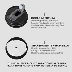 Mug Vaso Térmico Buffer Roques 750 ml +Tapas Negro