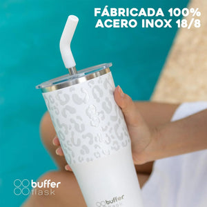 Mug Vaso Térmico Buffer Roques 750 ml +Tapas Ice Leopardo