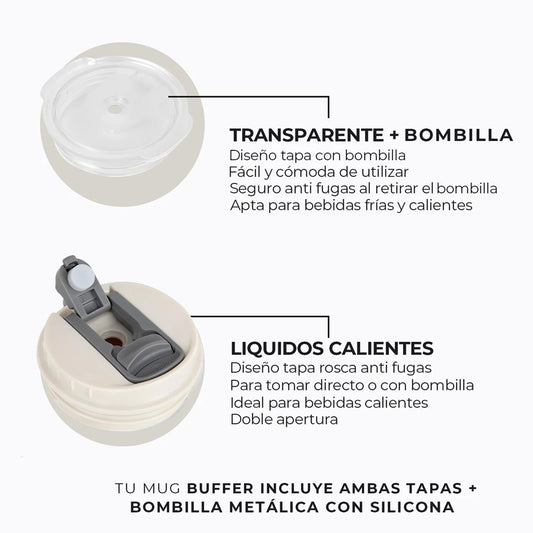 Mug Vaso Térmico Buffer Roques 750 ml +Tapas Ivory