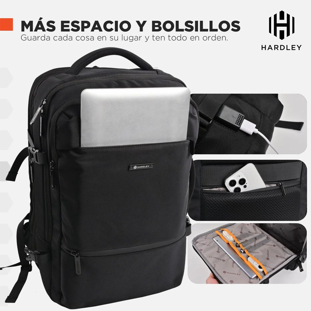 Mochila de Viaje Viral (Cabina Avión). Hardley 40L Balistica + Usb Black