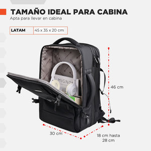 Mochila de Viaje Viral (Cabina Avión). Hardley 40L Balistica + Usb Black