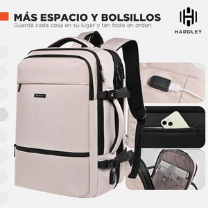 Mochila De Viaje Viral (Cabina Avión).40L Hardley+ Usb Beige