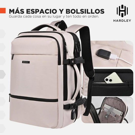 Mochila De Viaje Viral (Cabina Avión).40L Hardley+ Usb Beige