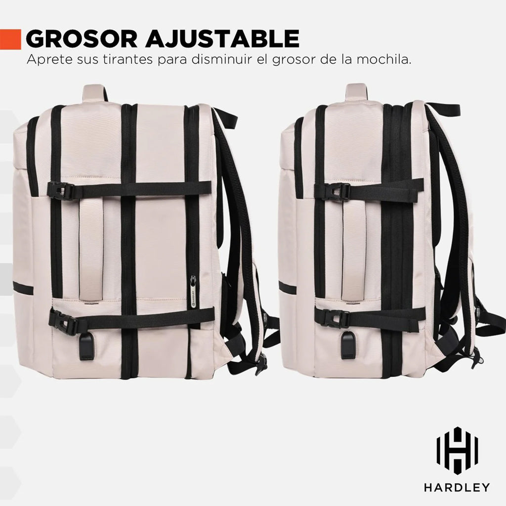 Mochila De Viaje Viral (Cabina Avión).40L Hardley+ Usb Beige