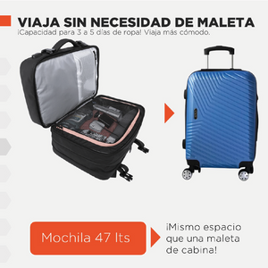 Mochila de Viaje Viral. (Cabina Avión). 47l Hardley Nylon Balistico Ajustable