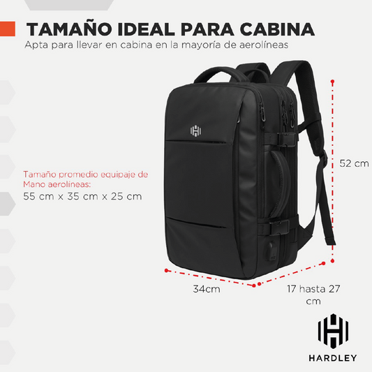 Mochila de Viaje Viral. (Cabina Avión). 47l Hardley Nylon Balistico Ajustable