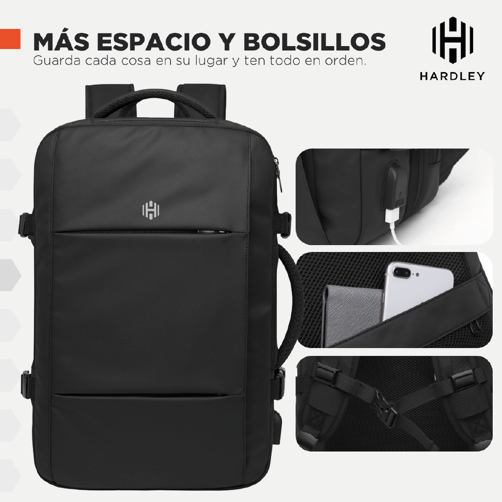 Mochila de Viaje Viral. (Cabina Avión). 47l Hardley Nylon Balistico Ajustable