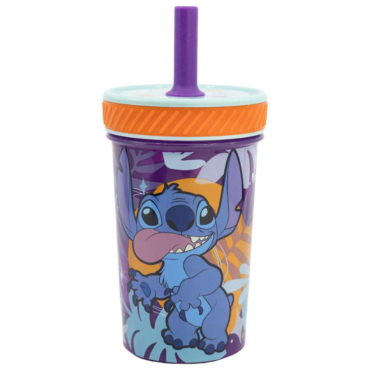 Vaso Con Bombilla Silicona Antivuelco Stitch 370Ml