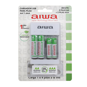 Cargador De Pilas Aiwa AA y AAA + 4 Pilas Bc-0807t Blanco