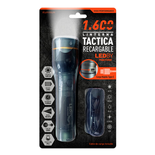 Linterna Led Recargable Usb Tipoc 1600Lm