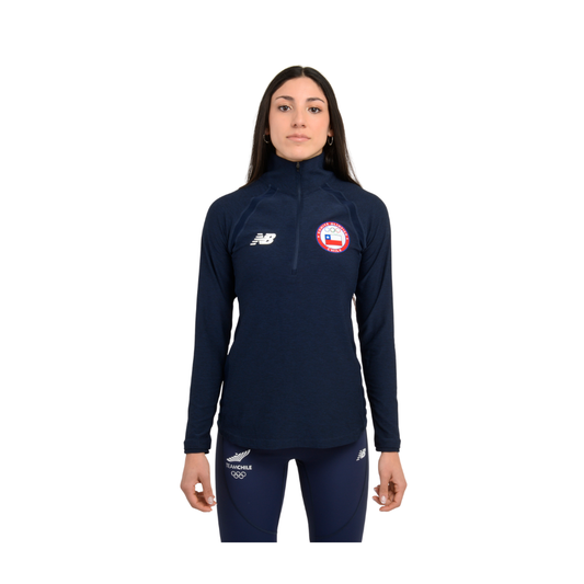 Polerón Team Chile Mujer New Balance Quarter Zip Azul