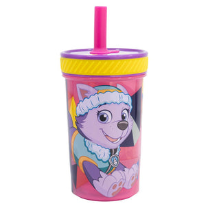 Vaso con Bombilla Silicona Antivuelco Paw Patrol Rosado 370ml