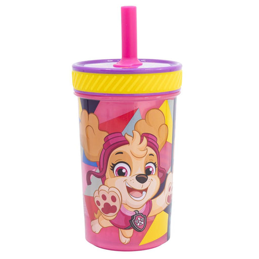 Vaso con Bombilla Silicona Antivuelco Paw Patrol Rosado 370ml