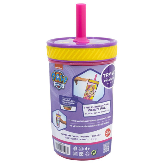 Vaso con Bombilla Silicona Antivuelco Paw Patrol Rosado 370ml
