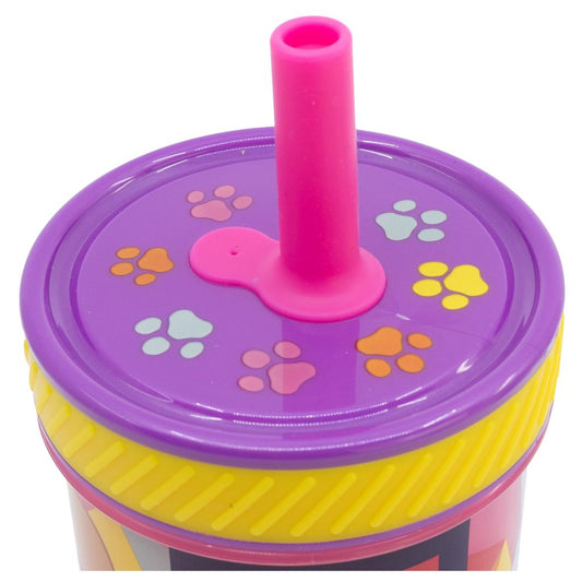 Vaso con Bombilla Silicona Antivuelco Paw Patrol Rosado 370ml