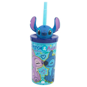 Combo 4 Vasos 360ML Infantil con Bombilla y Figura 3D Stitch, Paw Patrol, Minnie, Mickey