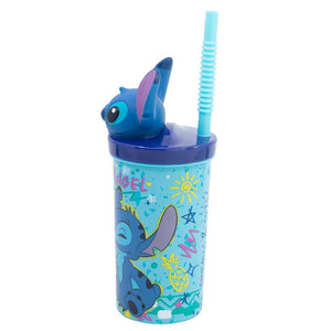 Combo 4 Vasos 360ML Infantil con Bombilla y Figura 3D Stitch, Paw Patrol, Minnie, Mickey
