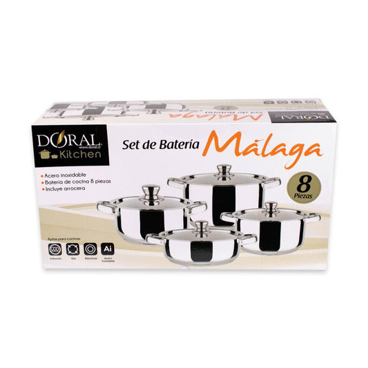 Batería De Cocina Málaga 8 Piezas Con Tapa Acero Doral
