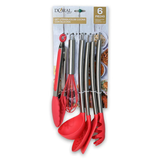 Set De Utensilios De Cocina Silicona 6 Piezas Rojo Doral