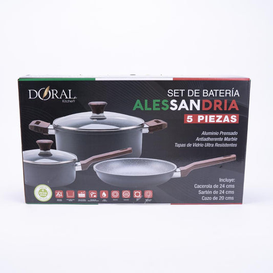 Set Batería De Cocina Alessandria Gris + Utensilios Doral 11 Piezas