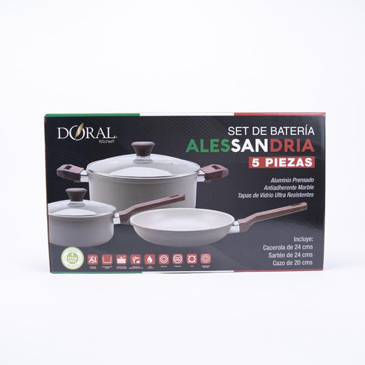 Set Batería De Cocina Alessandria Verde + Utensilios Doral 11 Piezas
