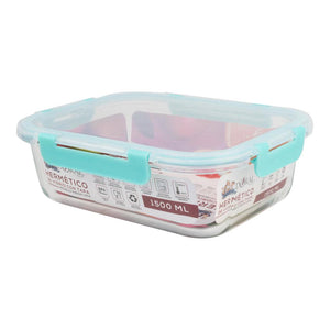 Hermético De Vidrio Borosilicato Fresh Lock Rectangular 1500 Ml Doral
