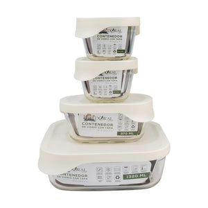 Set 4 Cont. con Tapa Silicona - Glass Tray - Mix 220+220+370+1320 ml