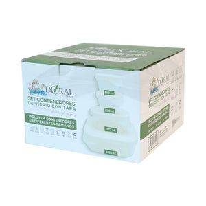 Set 4 Cont. con Tapa Silicona - Glass Tray - Mix 220+220+370+1320 ml