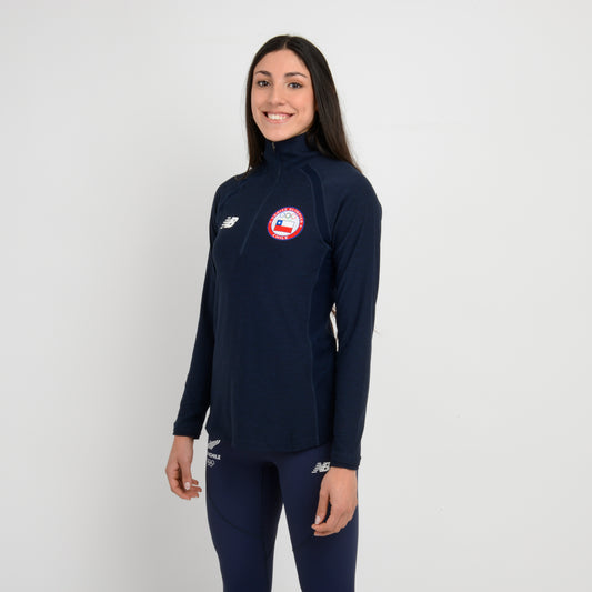 Polerón Team Chile Mujer New Balance Quarter Zip Azul