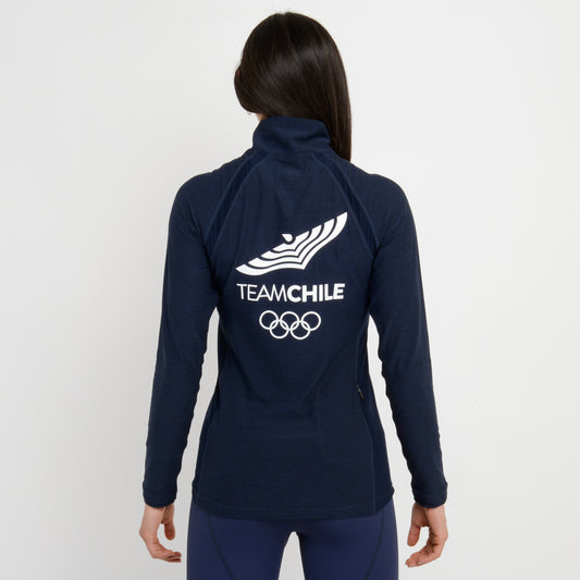 Polerón Team Chile Mujer New Balance Quarter Zip Azul