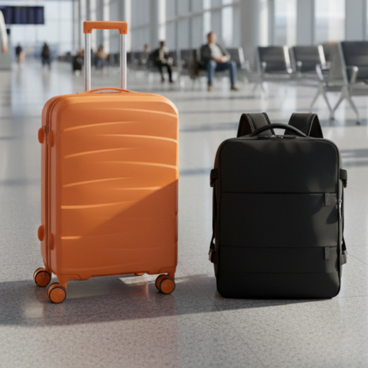 Combo Mochila Viaje Viral Cabina 40L Black y Maleta de Cabina Tangerine