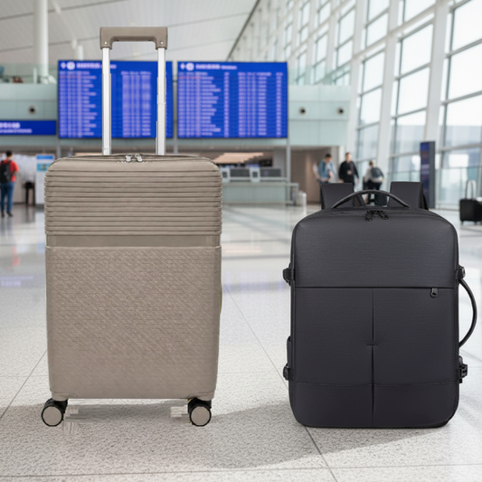 Combo Mochila Viaje Viral Cabina Avión 36L Black y Maleta de Cabina Khaki