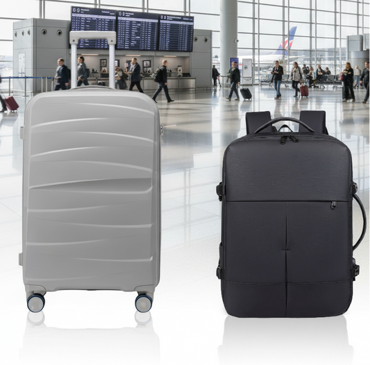 Combo Mochila Viaje Viral Cabina Avión 36L Black  y Maleta de Cabina Gris