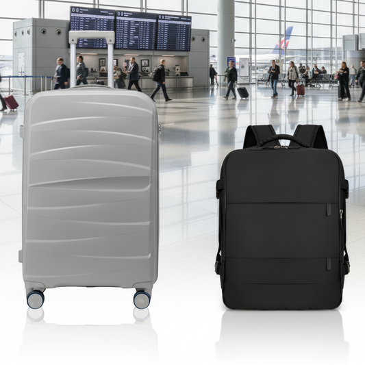 Combo Mochila Viaje Viral Cabina Avión 40L Black Resistente al agua y Maleta de Cabina Gris