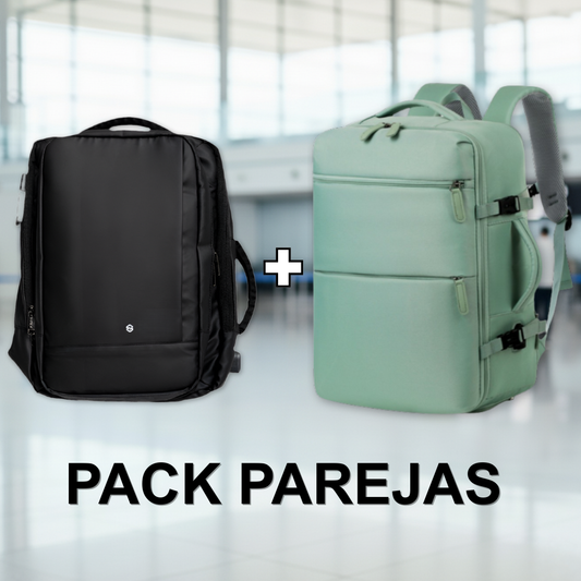 Combo 2 Mochilas de Viaje Viral Cabina. 1 Mochila Negra 30L y 1 Mochila 40L Mint Green
