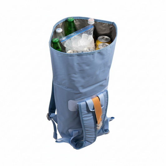 Combo Banano Silicona Celeste y Mochila Cooler Impermeable 15Lt Celeste