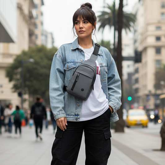 Combo Bandolera Cruzada Gris + Lentes De Sol Kuta
