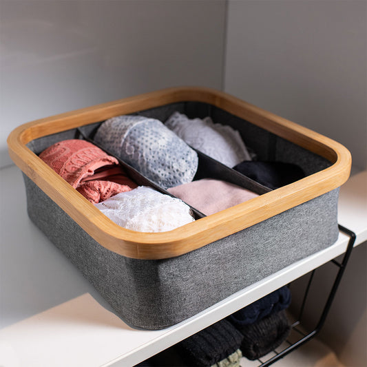 Canasto Plegable Lino/Bambú 3 Div Gris