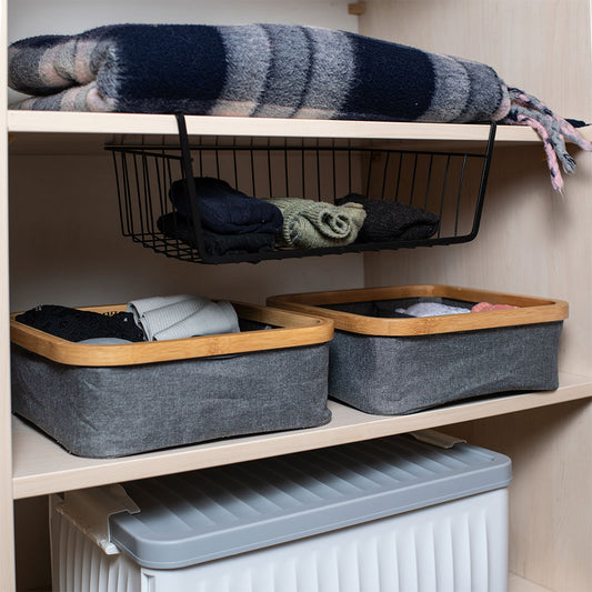 Canasto Plegable Lino/Bambú 3 Div Gris